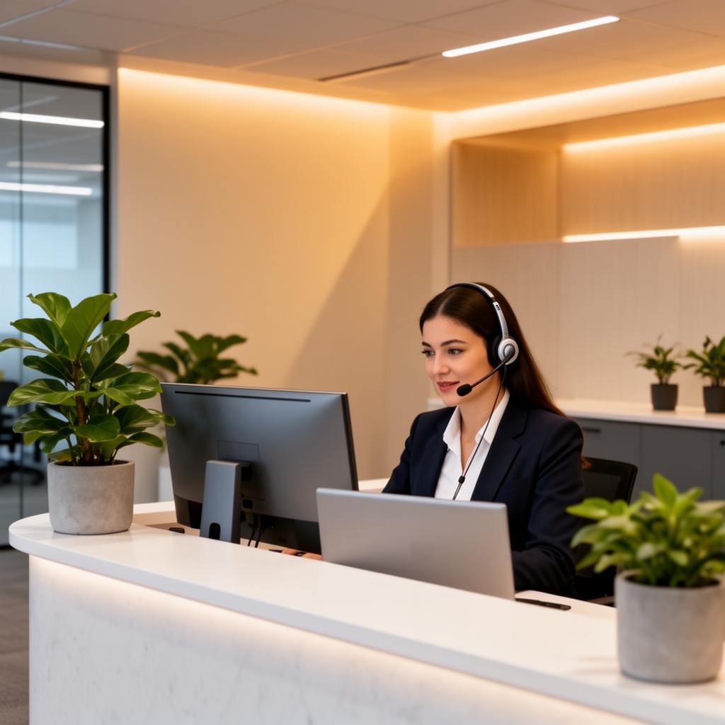 Office receptionist using a VoIP headset